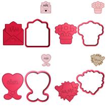 Kit 4 Cortadores Dia das Mães Carta Flores Coração