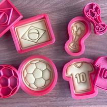 Kit 4 Cortadores Futebol Bola Taça Camisa 10 Brasil