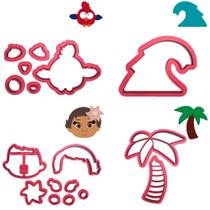 Kit 4 Cortadores Moana Hey Hey Onda Coqueiro