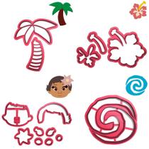 Kit 4 Cortadores Moana Logo Flor Coqueiro Kit 4 Cortadores Moana Logo Flor Coqueiro