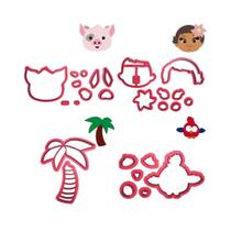 Kit 4 Cortadores Moana Porco Hey Hey Coqueiro