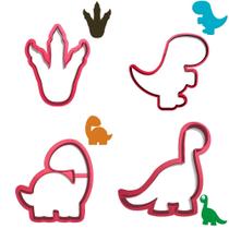 Kit 4 Cortadores Trex Olhando Braquiossauro Pegada Kit 4 Cortadores Trex Olhando Braquiossauro Pegada