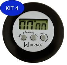 Kit 4 Cronômetro Digital Progressivo Regressivo Preto Timer - Herweg
