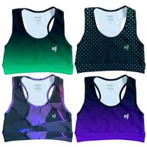 Kit 4 Cropped Academia Feminino Fitness Top Treino Confortável Estampado Ginástica