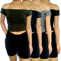 Kit 4 Croppeds Femininos Ciganinha Ombro a Ombro Lisos Cores Sortidas Suplex Pp ao Plus Size