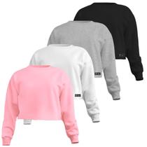 Kit 4 Croppeds Moletom Feminino Liso Básico com Cintura Descosturada
