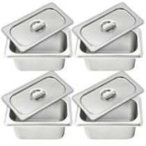 Kit 4 Cubas Com Tampa Gastronômica Aço Inox 1/9 Para Buffet Rechaud Self Service Restaurante Ke Home