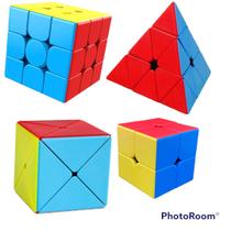 Kit 4 Cubo Mágico Raro Profissional 2x2/3x3/piramide/skewb
