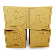 Kit 4 Cubos Baby Box Madeira Mdf Cru C/ Letra Decoração Baby
