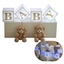 Kit 4 Cubos Iluminados Baby LED RGB Sem Fio Chá Revelação