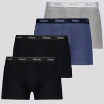 Kit 4 Cuecas Boxer Mash Cotton Azul, Cinza e Preta