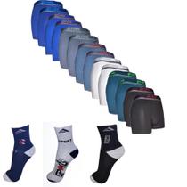 Kit 4 Cuecas Microfibra Box Boxer Adulto Premium + 3 Pares Meias Altomax Masculina Cano Longo