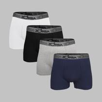 Kit 4 Cuecas Zorba Boxer com Suporte Anatômico 667 Bco/Pto/Mes/Azul - M