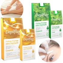 Kit 4 Cx Folha Pronta Depilação Facial Buço Sobrancelha e Corporal Perna Axila Virilha Cera Fria Depiladora Depilatória Natural Hortelã Depilflax