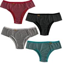 Kit 4 De Calcinha Tanga Conforto Lingerie Feminina Microfibra Listrada Cores Diversas Adulto