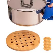 Kit 4 Descanso Suporte Apoio De Panela Bambu Redondo 19cm Mesa Posta