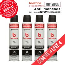 Kit 4 Desodorante Bozzano 72h Invisible Anti-manchas 200ml (Proteção em Roupas Pretas e Brancas)