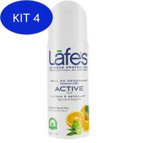 Kit 4 Desodorante Natural Roll On Active Citrus e Berg. - Lafes