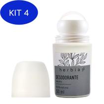 Kit 4 Desodorante Roll-On Natural Neutro 50Ml - Herbia
