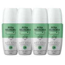 Kit 4 Desodorantes Roll-on Clareador Rosa Selvagem Erva Doce 85ml