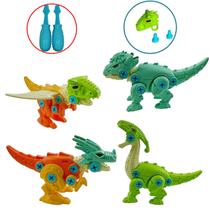 Kit 4 Dinossauros Brinquedo Com Ferramenta Monta E Desmonta