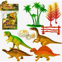 Kit 4 Dinossauros e 6 Acessórios Ovos, Coleção Dinossauros