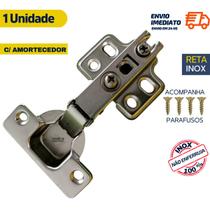 kit 4 Dobradiça Reta Inox c/ Amortecedor 35mm Porta de Armário Guarda Roupas - SIM FERRAGENS