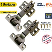 kit 4 Dobradiça Reta Inox c/ Amortecedor 35mm Porta de Armário Guarda Roupas