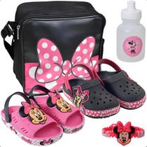 Kit 4 em 1 Babuche Infantil Sandália Com Mochila Menina Squeeze E Pulseira Original