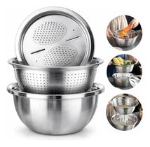 Kit 4 Em 1 Bacia Bowl Ralador Fatiadora Inox Tigela Vasilha
