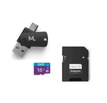 Kit 4 em 1: Cartão De Memória Micro SD 16gb + Adaptador Pendrive + Adaptador SD Multilaser MC150