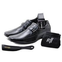 Kit 4 Em 1 Rafarillo Sapato Em Couro Social Preto Confortável Adulto + Cinto + Meia + Calçadeira 34013-00 Kit 4 Em 1 Rafarillo Sapato Em Couro Social Preto Confortável Adulto + Cinto + Meia + Calçadeira 34013-00