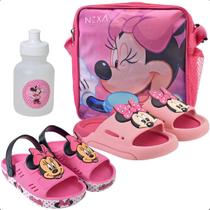 Kit 4 em 1 Sandália Chinelo Slide Leve Com Lancheira E Squeeze Menina Rosa