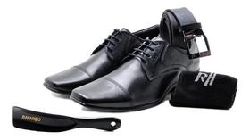 Kit 4 Em 1 Sapato Masculino Social Rafarillo Em Couro Preto + Cinto + Meia + Calçadeira Exclusiva 34001-03