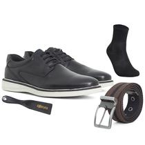 Kit 4 em 1 Sapato Social Masculino Rafarillo Couro Confortável Meia Cinto Calçadeira Kit 4 em 1 Sapato Social Masculino Rafarillo Couro Confortável Meia Cinto Calçadeira