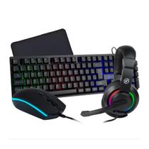 Kit 4 Em 1 Teclado Mouse Headset Mousepad Kalkan Odin Led Rainbow Preto Klk00017
