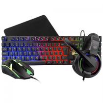 Kit 4 Em 1 Teclado Mouse Headset Mousepad Kalkan Odin Lite Led Rainbow Preto Klk00060