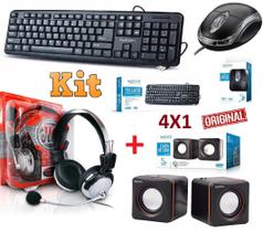 Kit 4 em 1 Teclado Usb + Mouse Óptico + Caixa De Som + Fone de Ouvido Headset Com Microfone Pc Desktop Notebook - LEFFA SHOP