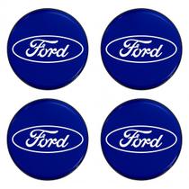 Kit 4 Emblema Calota Roda Ford Azul Adesivo Resinado 48mm Azul