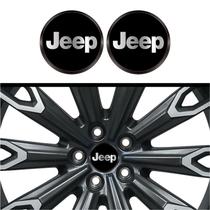 Kit 4 Emblema Jeep logo cromo fundo preto 48 mm