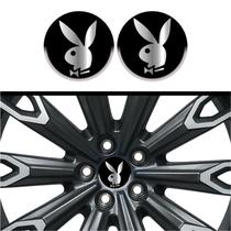 Kit 4 Emblema PlayBoy logo cromo fundo preto 48 mm Kit 4 Emblema PlayBoy logo cromo fundo preto 48 mm