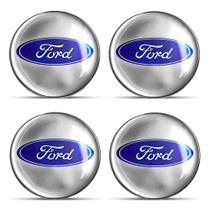 Kit 4 Emblema Resinado Ford Prata Calota 48mm