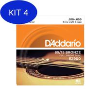 Kit 4 Encordoamento Violão 010 Daddario Ez900-B + Mi De