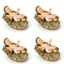 Kit 4 Enfeite Natalino Menino Jesus Manjedoura Natal