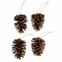 Kit 4 Enfeite Pendurar Árvore de Natal Pinha Natural Rustica 9cm Decoracao Natalina Premium