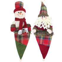 Kit 4 Enfeites Árvore Natal Papai Noel E Boneco Neve Saco Natalino Xadrez Kit 4 Enfeites Árvore Natal Papai Noel E Boneco Neve Saco Natalino Xadrez