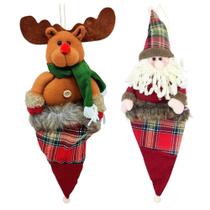 Kit 4 Enfeites árvore Natal Papai Noel Rena Decoração Natal