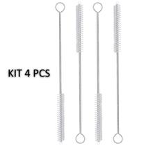 Kit 4 Escova de limpeza de canudo Cerdas Nylon Haste Inox Flexível 21cm