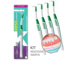 Kit 4 Escova Interdental Cônica para Aparelho e Próteses com 16 Refis Cerdas Macias Kess