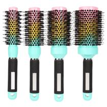 Kit 4 Escovas de Cabelo de Cerâmica Térmica Profissional com Cerdas Mistas de Javali e Nylon Iônica e Cabo de Borracha Redonda